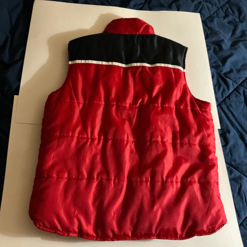 Red with Super Dark Midnight Blue & White Strips Puffy Vest Jacket - Picture 13 of 16